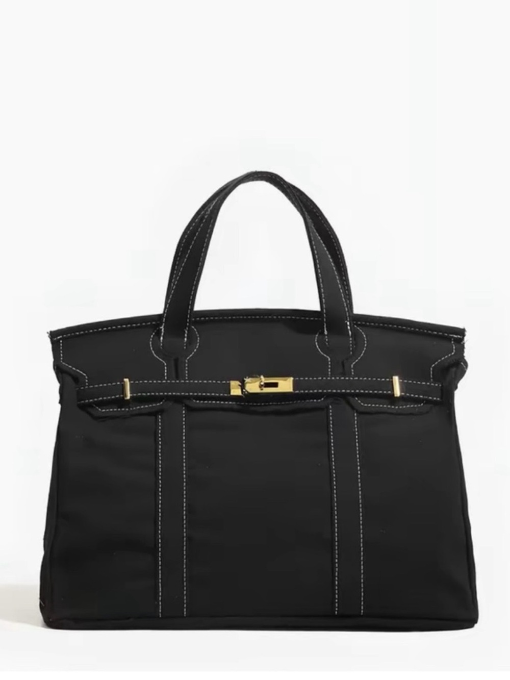 Black Tote Bag with Gold Hardware